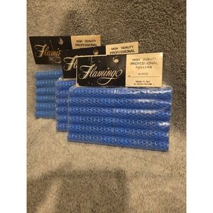 Set Of 3 Flamingo Hair Curlers Blue Professional Rollers 12 Pack Vintage 4140 D